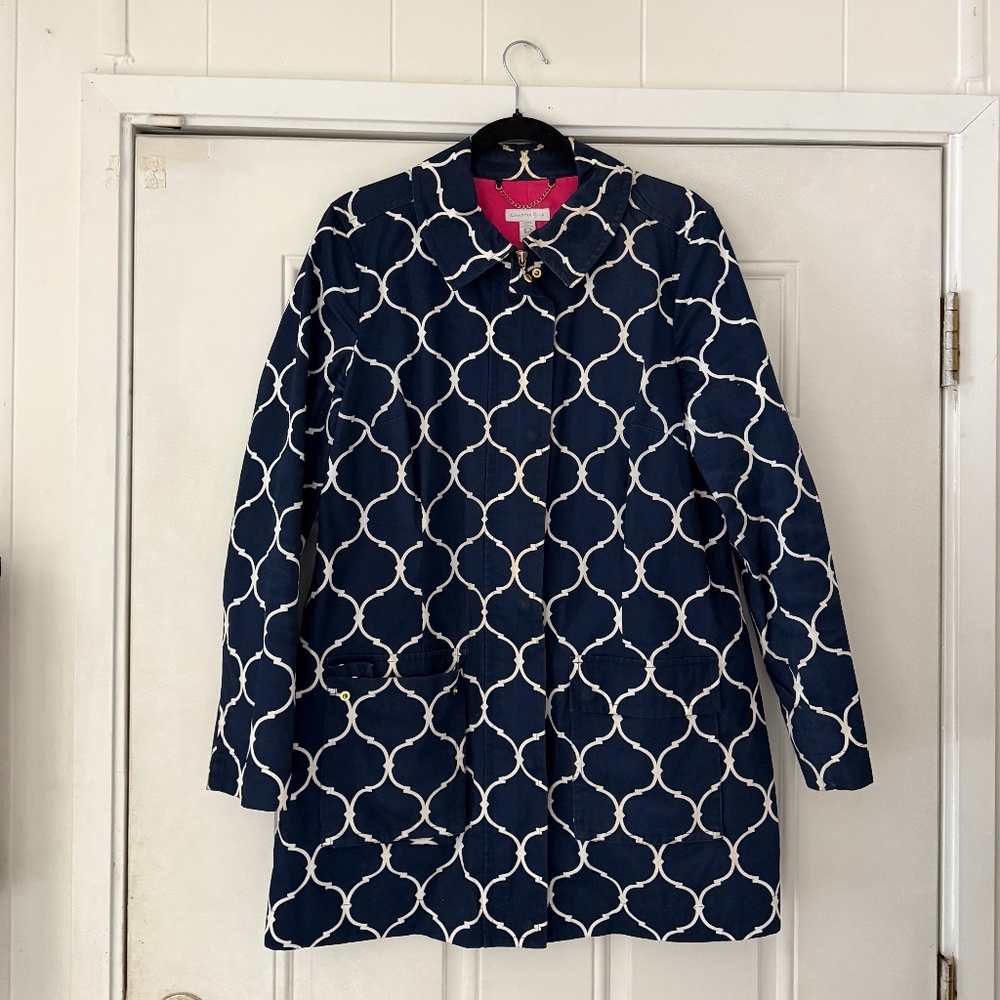 Stylish dark Charter Club Dark Blue and White zippered Patterned Jacket jacket w